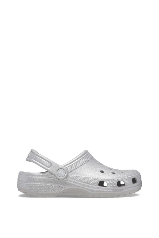 Crocs 'Classic Glitter' Unisex Beach in Silver Size: 5 Silver 5