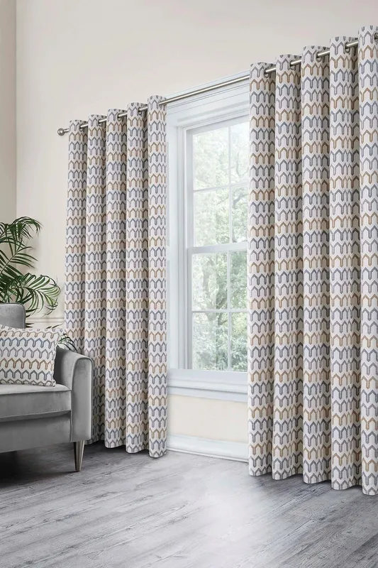 Curtina Arcadia Woven Jacquard Ready Made Eyelet Curtains Natural