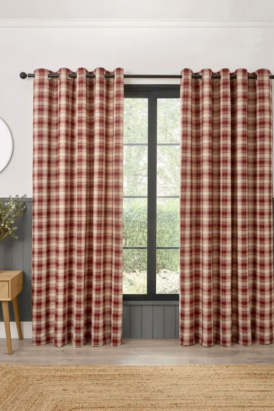 Curtina Everett Jacquard Ready Made Eyelet Curtains Red
