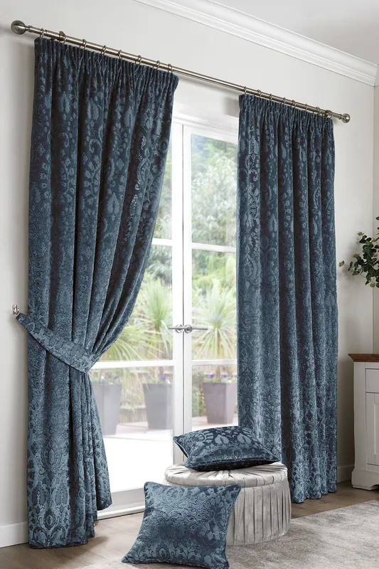 Curtina Trinity Jacquard Ready Made Curtains Blue