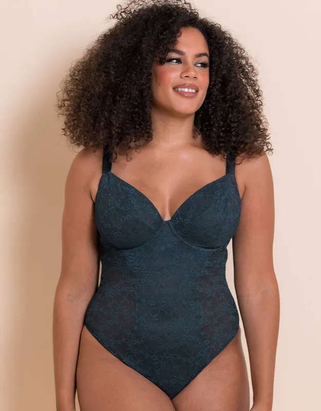 Curvy Kate Women's All Night Lace Plunge Body in Blue Size: 38E Blue 38E