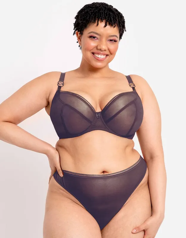 Curvy Kate Women's Lifestyle Plunge Bra Wired Mesh Lingerie in Plum Size: 30F - Plum