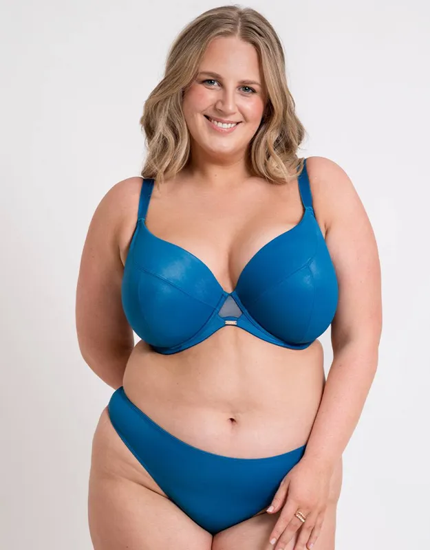 Curvy Kate Women's Lush Full Plunge Bra Low Neck Wired Lingerie in Blue Size: 40F - Blue