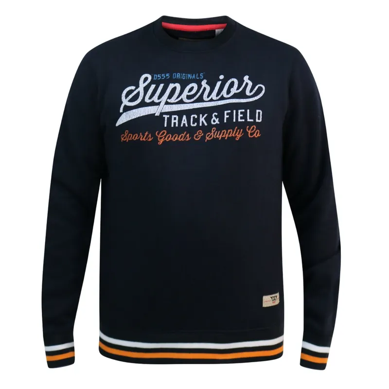 D555 Men's Marlow Superior Track & Field Crew Neck Sweatshirt in Navy Size: Small Navy S