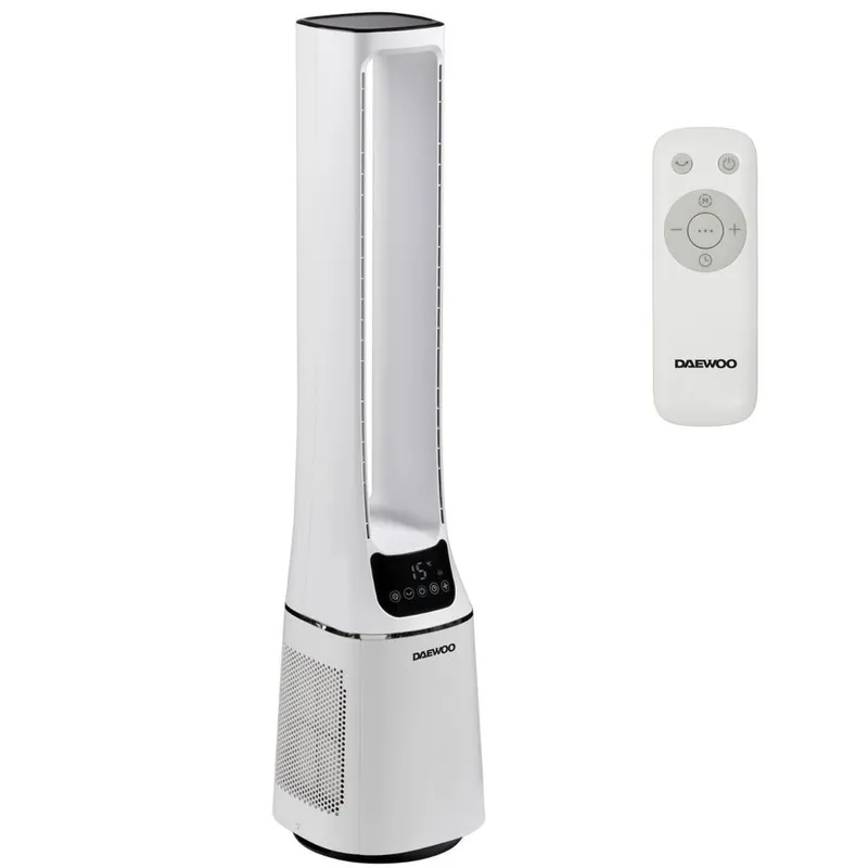Daewoo 2-in-1 Bladeless Tower Fan & Hepa Air Purifier with Oscillating Remote in White White