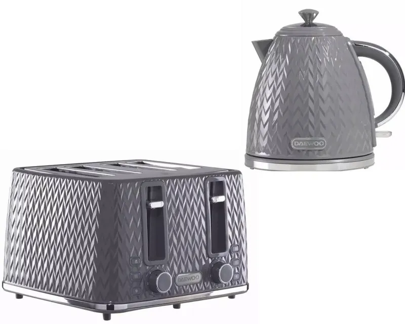 Daewoo Argyle Grey Kettle & 4-Slice Toaster Set Grey 4 - Slice