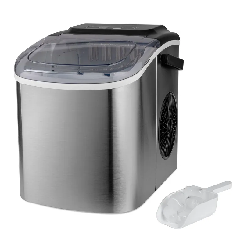 Daewoo Compact Counter Top 12kg Ice Cube Maker Machine Making 9-Blocks-in-6-Mins in Silver Silver