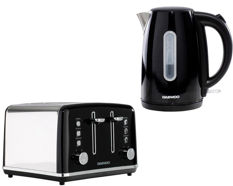 Daewoo ‘Kensington' Retro Matching Toaster & Kettle Set 1.7L Rapid Boil 4 Slice in Black Black