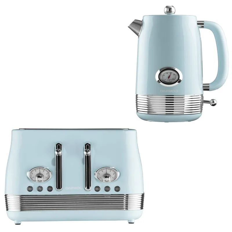 Daewoo Unisex 'Denver' Retro Matching Kettle & Toaster Set 1.5L Rapid Boil 4 Slice in Blue Blue female