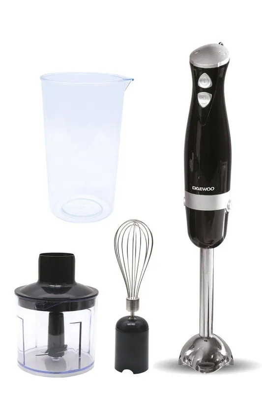 Daewoo Hand Blender Food Processor with Whisk Chopping bowl Jug 600W in Black Black