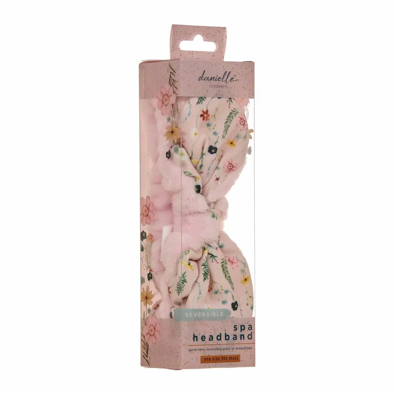 Danielle Creations Unisex Reversible Pink Floral Fluffy Spa Headband in Baby Pink - Baby Pink