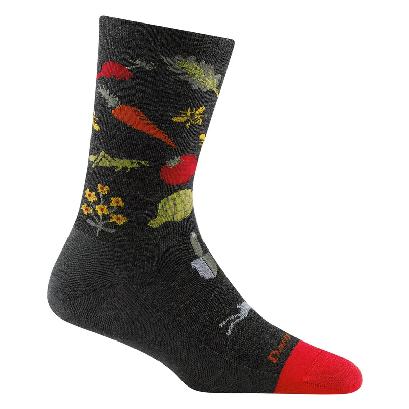 Ladies Vegetable Patterned Lightweight Merino Wool Crew Socks By Darn Tough Size: L Colour: Charcoal