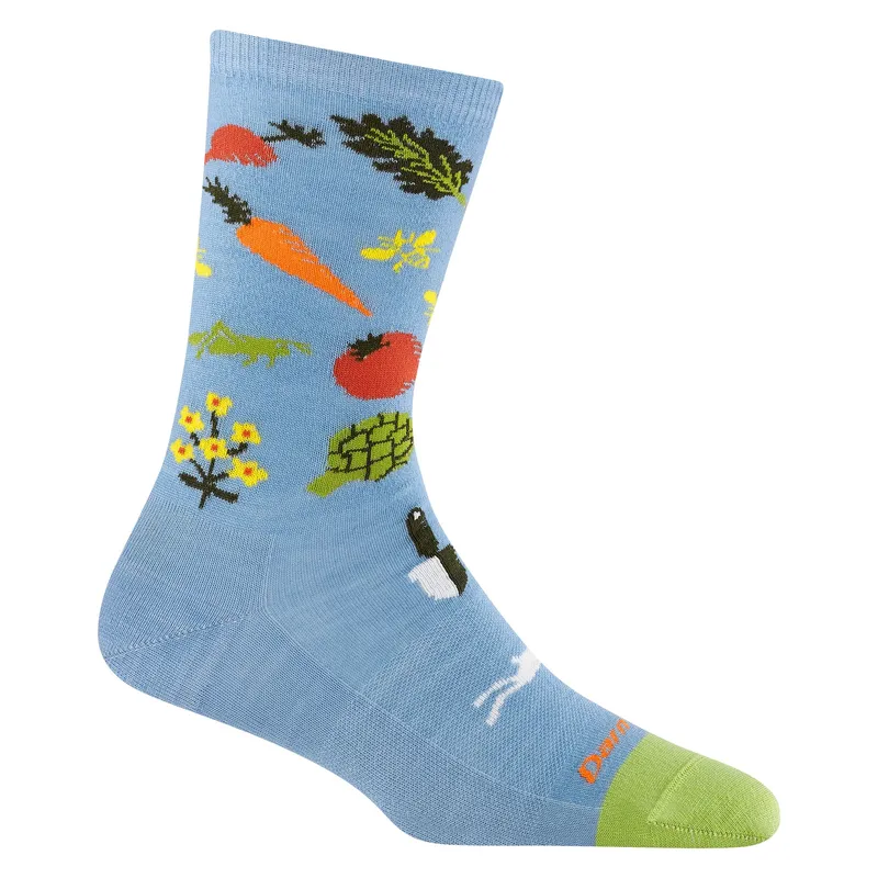 Ladies Vegetable Patterned Lightweight Merino Wool Crew Socks By Darn Tough Size: L Colour: Sky