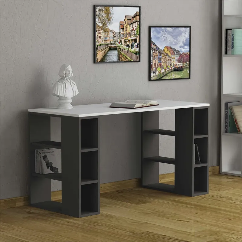 Decortie Colmar' Modern Desk with Bookshelf Legs 140cm in Dark Grey Size: 1 Pack Dark Grey
