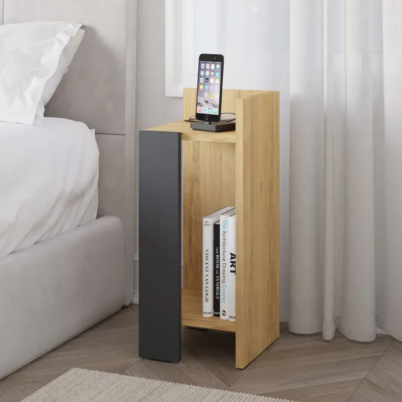 Decortie - Elos Modern Bedside Table Right Module - Oak / Anthracite Grey - Anthracite Grey