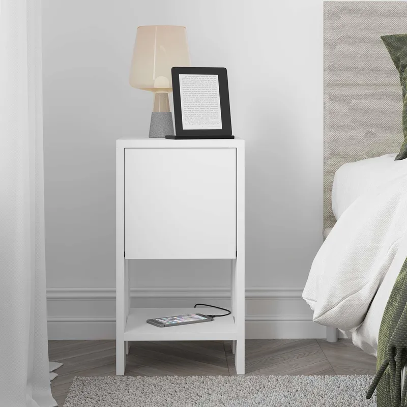 Decortie - Ema Modern Bedside Table White 30cm Width Bedroom Furniture - White