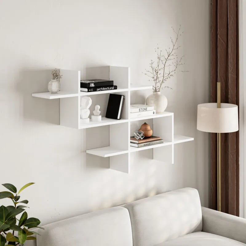 Decortie - Halic Wall Mounted Modern Bookcase Display Unit - White - White