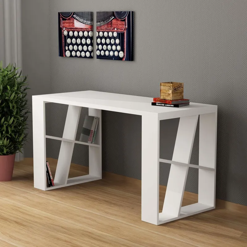 Decortie Honey' Modern Desk with Bookshelf Legs 137cm in White Size: 1 Pack White 1 Pack