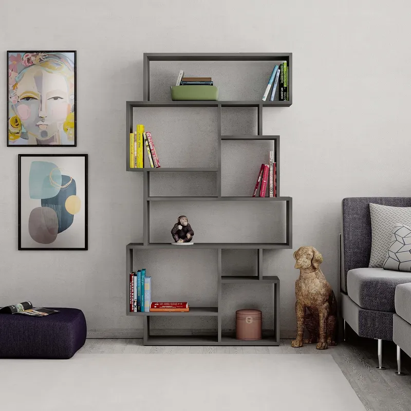 Decortie Karmato' Modern Bookcase Display Unit 168.5cm in Mid Grey Size: 2 Pack Mid Grey 2 Pack