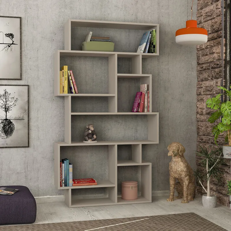Decortie - Karmato Modern Bookcase Display Unit Tall 168.5cm - Mocha Grey - Mocha Grey