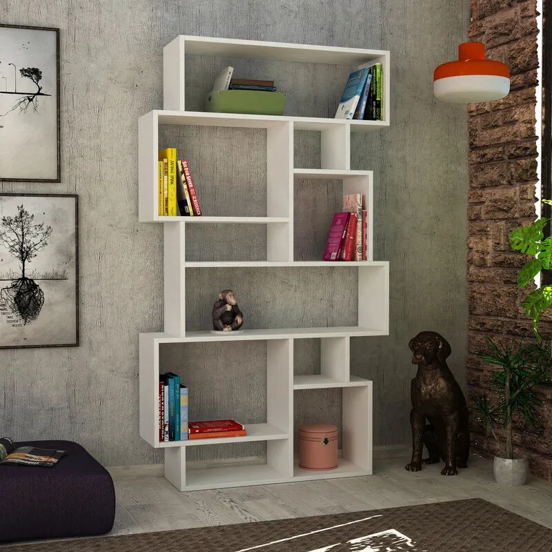 Decortie - Karmato Modern Bookcase Display Unit Tall 168.5cm - White - White