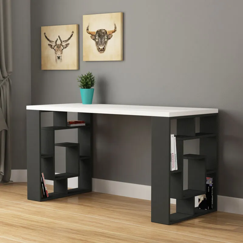 Decortie Labirent' Modern Desk with Bookshelf Legs 137cm in Dark Grey Size: 1 Pack Dark Grey 1 Pack