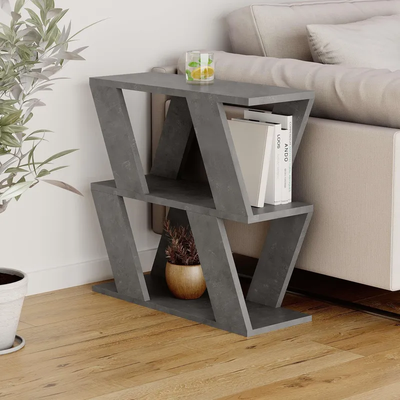 Decortie Lazena' Modern Side Coffee Table with 3 Tiers H 55.4cm in Mid Grey Size: 1 Pack Mid Grey 1 Pack