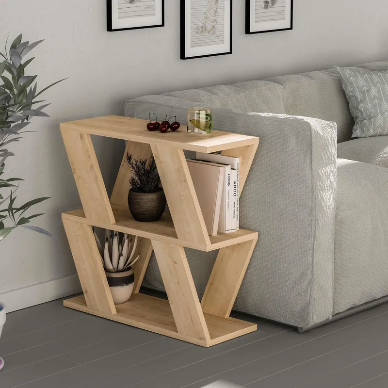 Decortie - Lazena Modern Side End Coffee Table Oak Multipurpose h 55.4cm 3 Tier - Oak