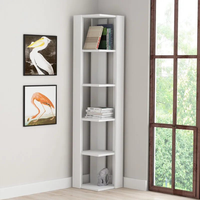 Decortie - Nati Modern Corner Corner Bookcase Display Unit White Tall 161cm - White