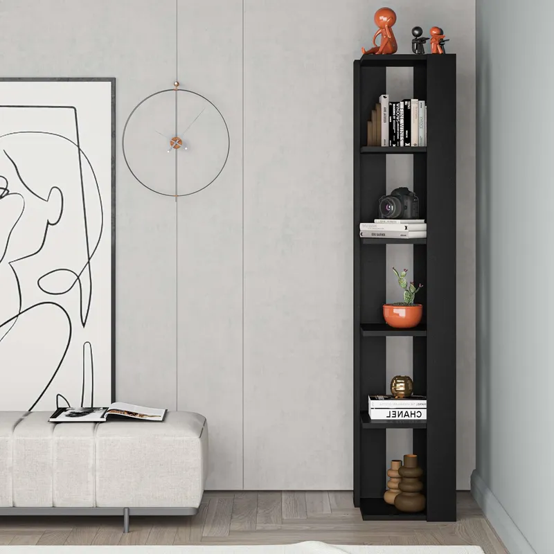 Decortie - Nati Modern Corner Corner Bookcase Display Tall 161cm - Black Bute - Black Bute