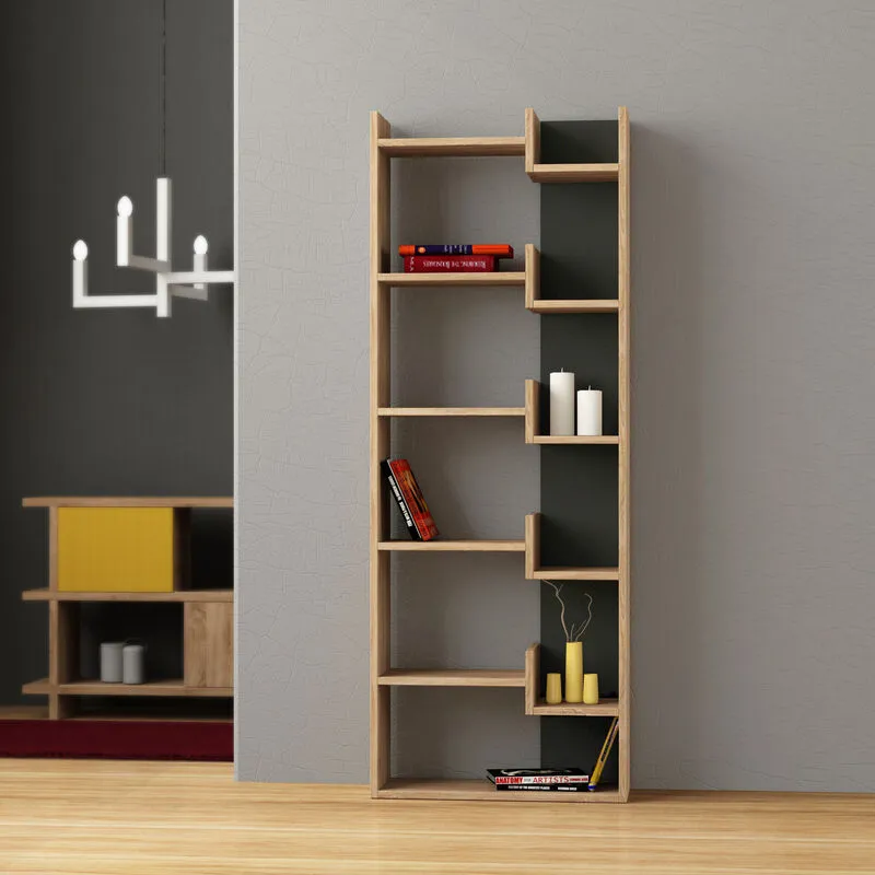 Decortie - Oppa Modern Bookcase Display Unit Tall 162.4cm - Oak / Anthracite Grey - Anthracite Grey