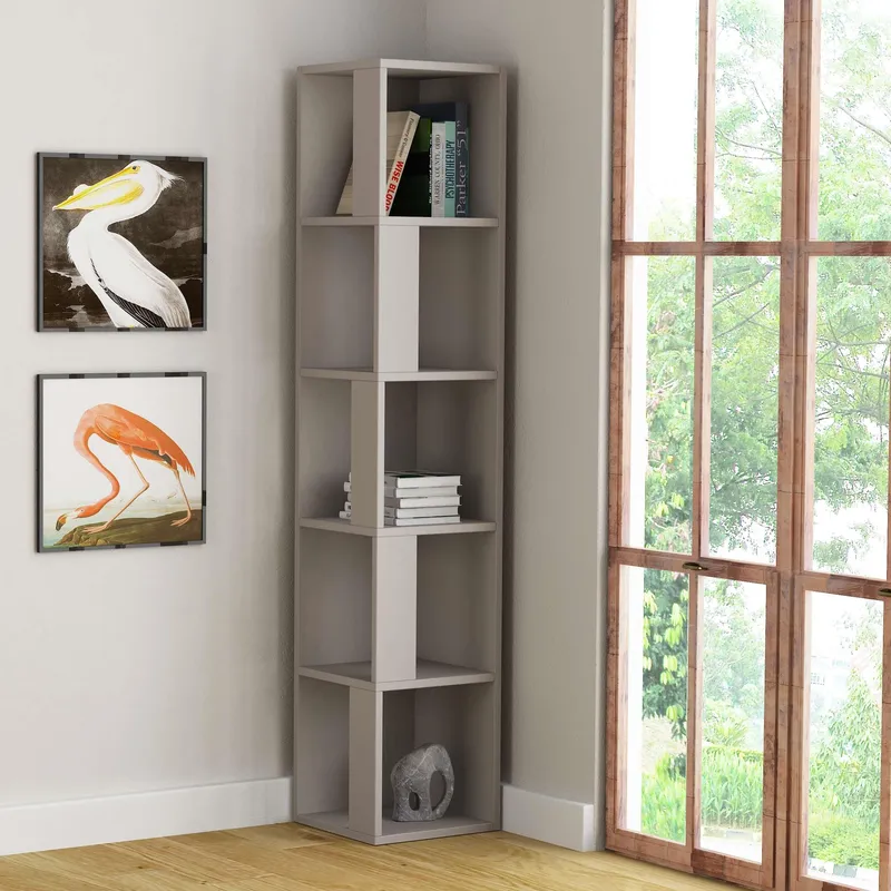 Decortie Piano' Modern Corner Bookcase Display Unit 158.9cm in Grey Size: 1 Pack Grey 1 Pack
