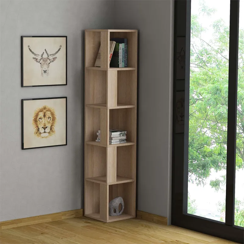 Decortie Piano' Modern Corner Bookcase Display Unit 158.9cm in Natural Size: 1 Pack Natural 1 Pack