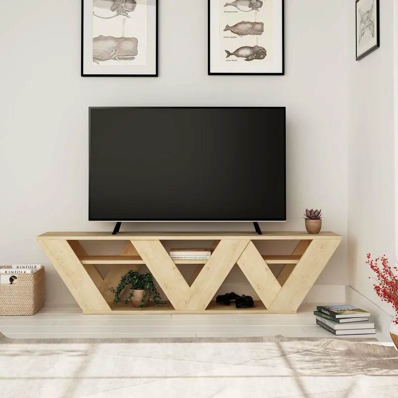 Decortie - Ralla Modern tv Stand Multimedia Centre tv Unit Oak With Shelves 158cm - Oak