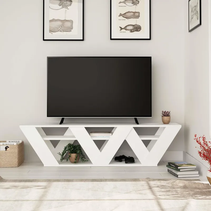 Decortie Ralla' Modern TV Unit Multimedia Centre with Shelves 158cm in White Size: 1 Pack White 1 Pack
