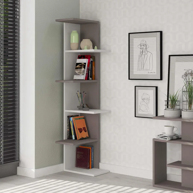 Decortie Saso' Modern Corner Bookcase Display Unit 141cm in Grey Size: 1 Pack Grey 1 Pack