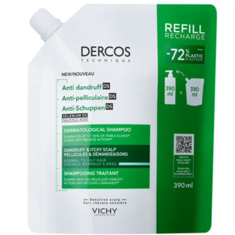 Dercos Anti-Dandruff Shampoo for Greasy Hair 390mL Refill