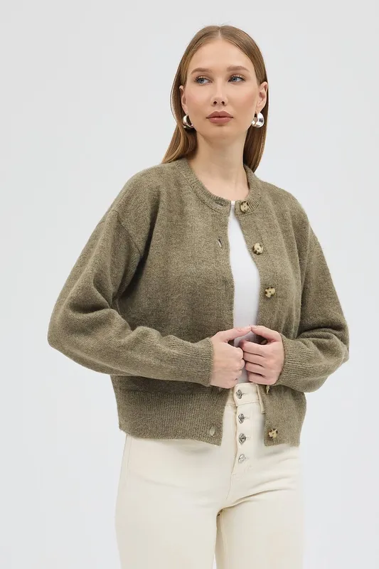 Dexia Women's Sophisticated Cardigan with Effortless Style in Khaki Size: Medium Khaki M