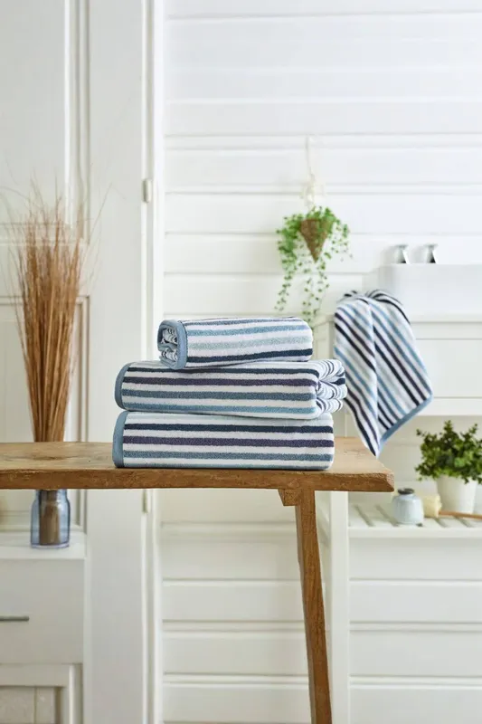 Deyongs Bliss Linear Stripe 550gsm 100% Cotton Bathroom Towels in Blue Size: Bath Towel - Blue - Size: Bath Towel