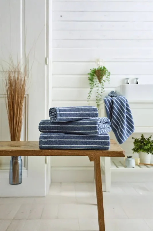 Deyongs Malmo Stripe Towel In Soft Lightweight 480 Gsm Pure Cotton in Blue Blue