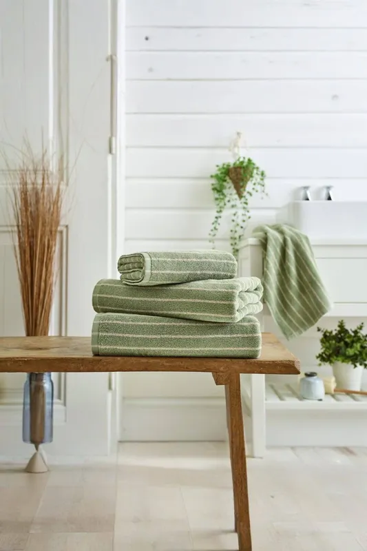 Deyongs Malmo Stripe Towel In Soft Lightweight 480 Gsm Pure Cotton in Green Green