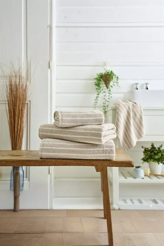 Deyongs Malmo Stripe Towel In Soft Lightweight 480 Gsm Pure Cotton in Stone Stone