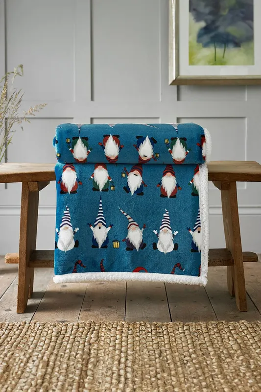 Deyongs Large Fleece Sherpa Blanket Throw Soft & Warm Gonk Hey Ho Silver in Blue Size: 140cm x 180cm - Blue