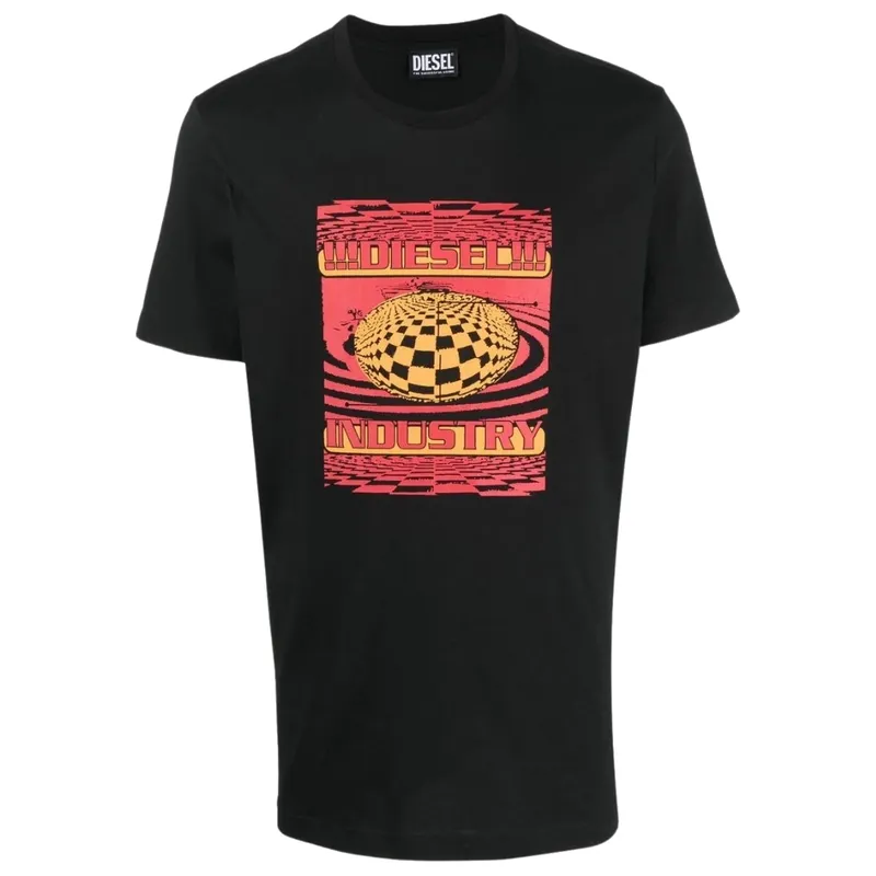 Diesel Mens Industrial Design Black T-Shirt Cotton - Size Small