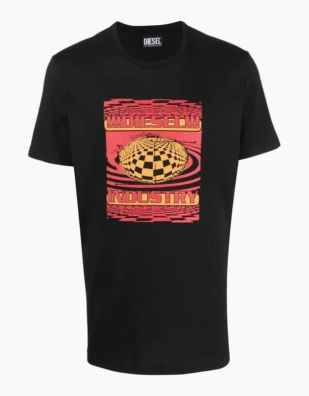 Men's Diesel Industrial Design Black T-Shirt - Black/Black - Size: 38