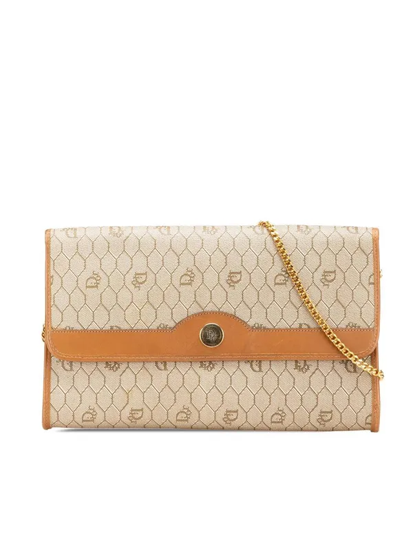 Dior Women's Preloved Honeycomb Coated Canvas Chain Shoulder Bag in Brown Brown One Size female