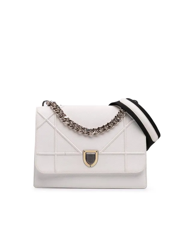 Dior Women's Preloved Large Grained Calfskin ama Satchel Bag in White - White