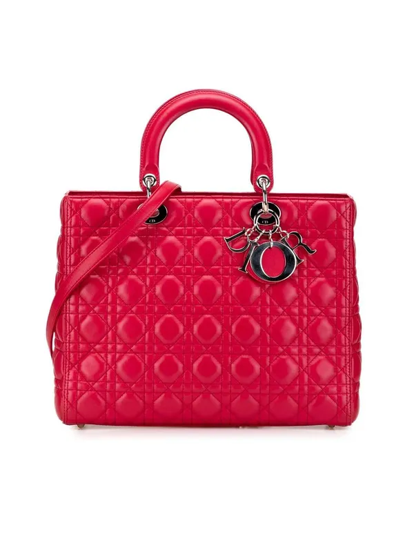 Dior Women's Preloved Large Lambskin Cannage Lady in Red Red female