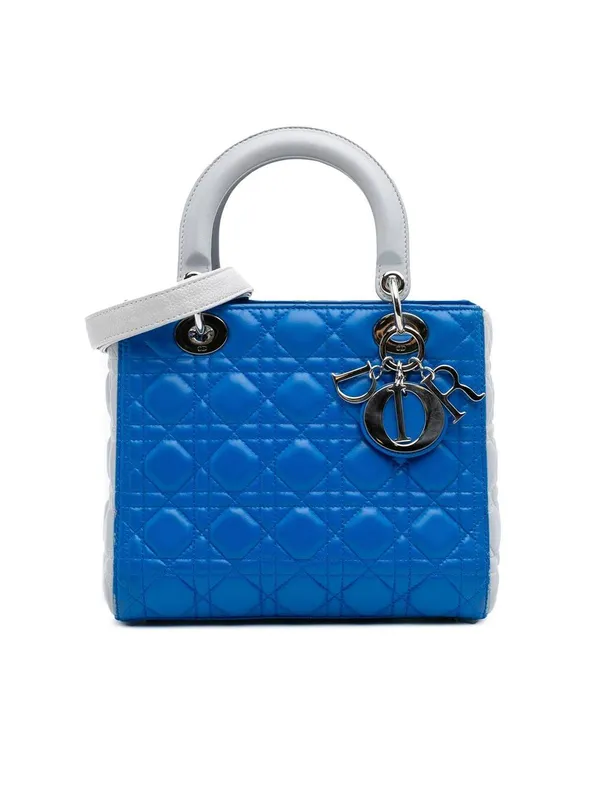 Dior Women's Preloved Medium Bicolor Lambskin Cannage Lady in Blue Blue female
