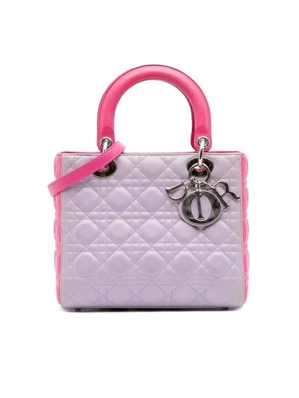 Dior Women's Preloved Medium Bicolor Lambskin Cannage Lady Bag in Purple - Purple